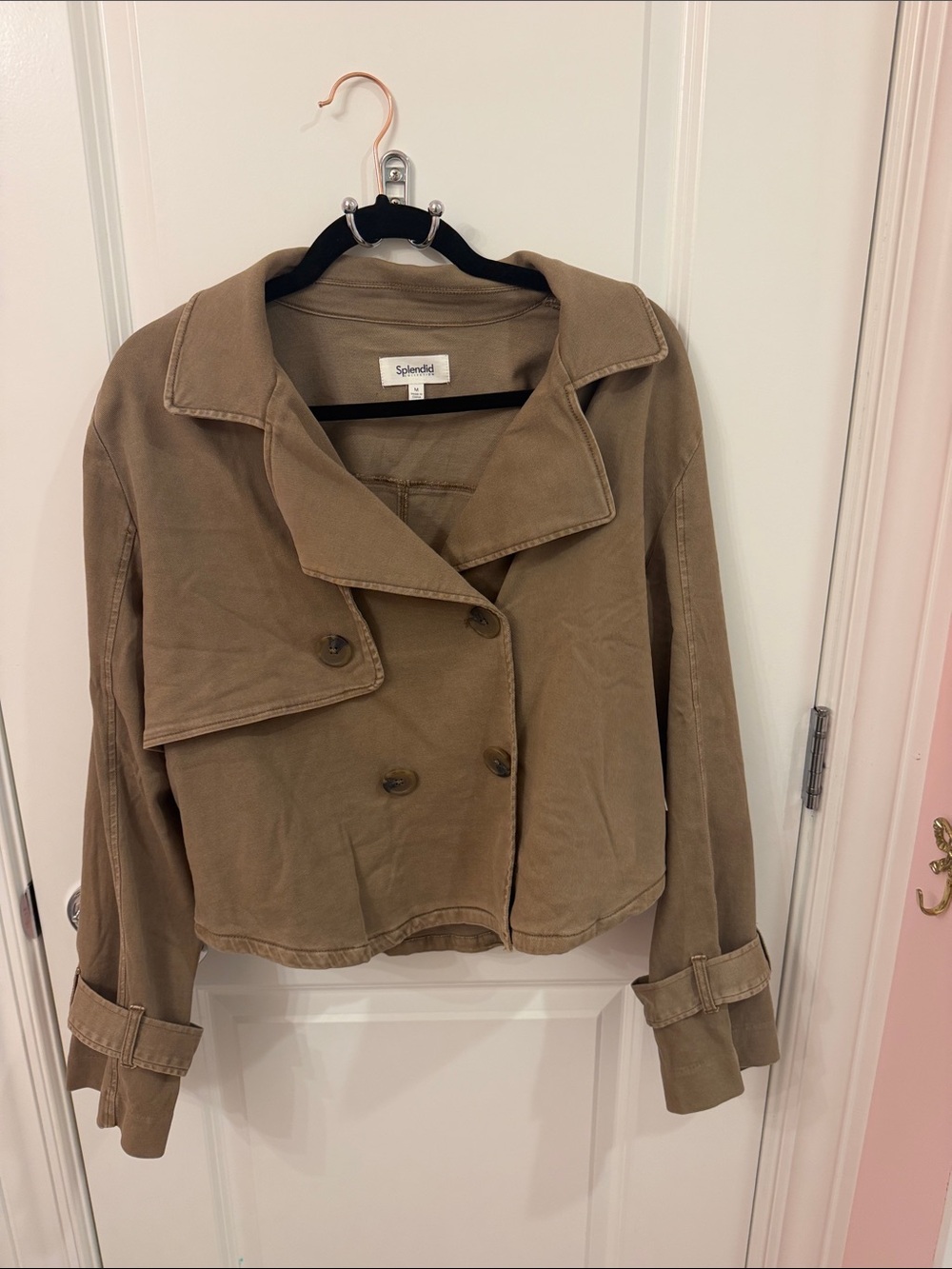 NWT Splendid brown tan cropped trench coat jacket size medium